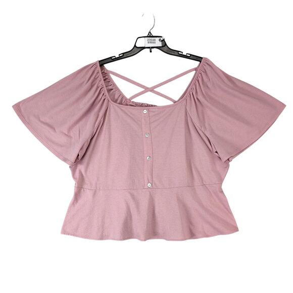 Love + Joy by FCT Pink Off-Shoulder Peasant Blouse Women's Plus Size 3X Ruffle - Picture 1 of 10